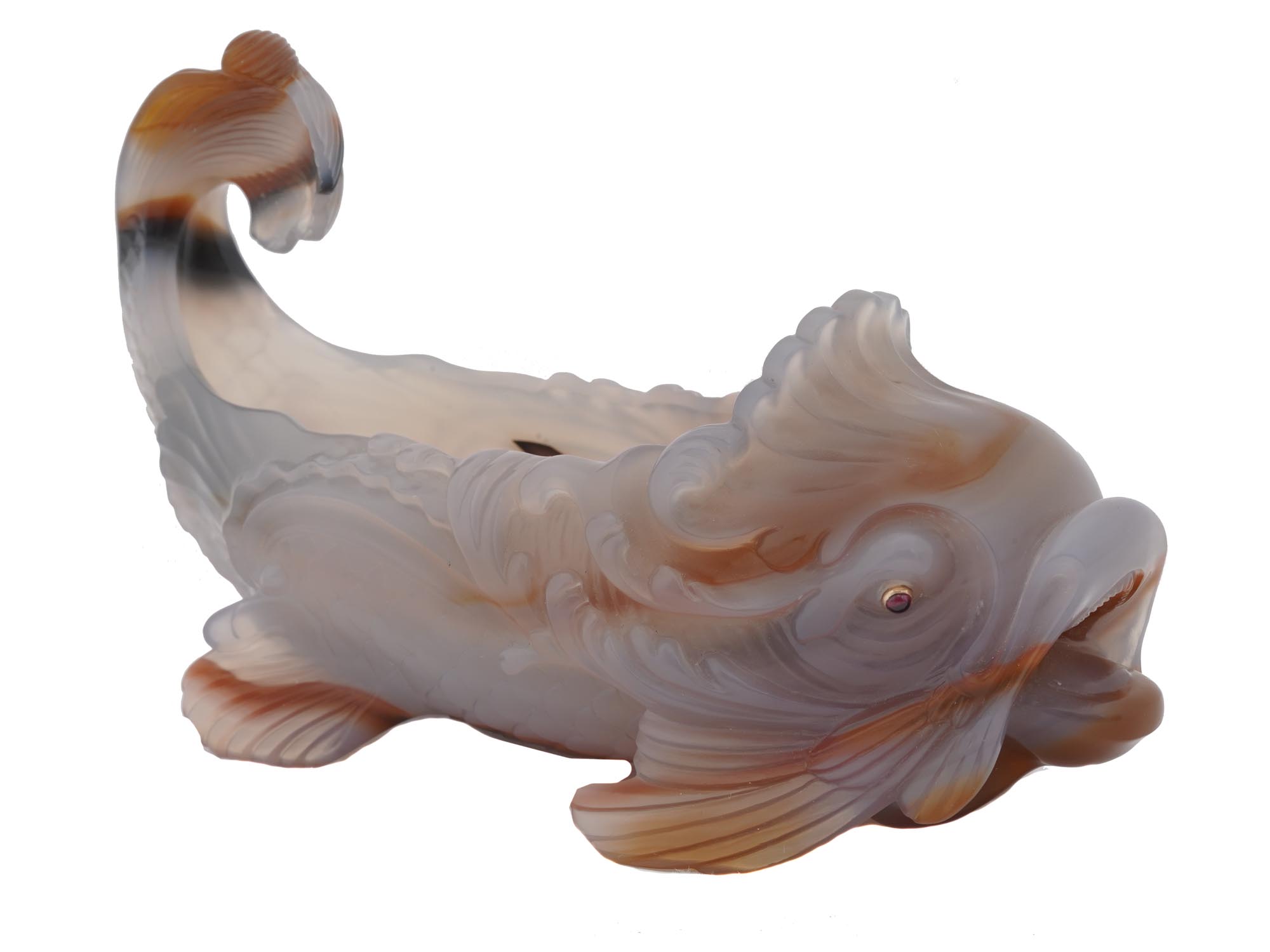 LARGE RUSSIAN AGATE CARVED FISH BOWL FOR CAVIAR PIC-0